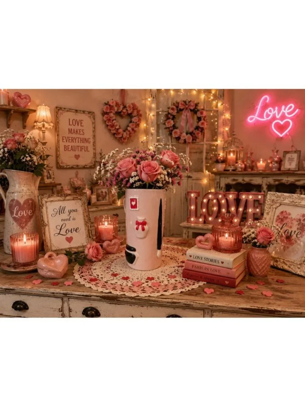 New Ceramic Pink Timeless Beauty Lipstick Love Letter Flower Vase Planter Decor